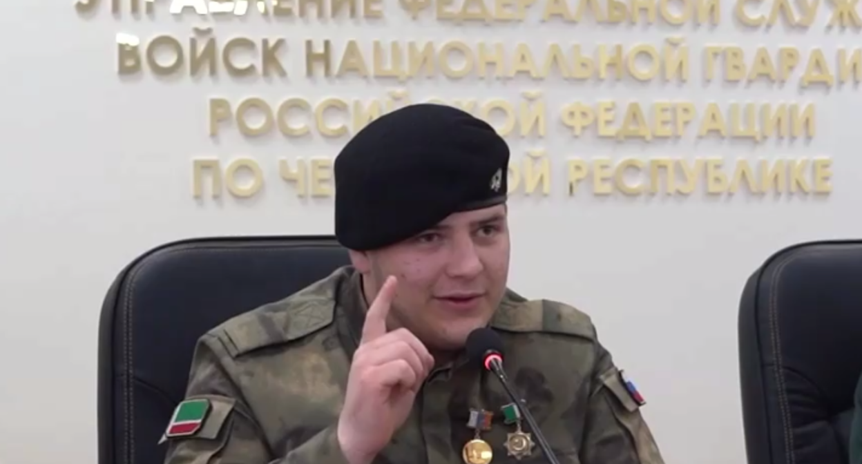 Adam Kadyrov. Screenshot of a video posted by the Russian National Guard (Rosgvardiya) in Chechnya on March 27, 2025, https://t.me/rosguard_chr/1809